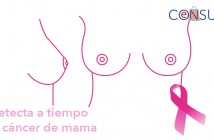 Ilustración pechos de mujer de frente y perfil con cordon rosa de lucha contra el cancer de mama