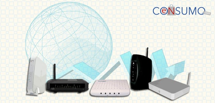 Fotografia de diferentes modems de distintas compañias: telmex, axtel, izzi, etc.