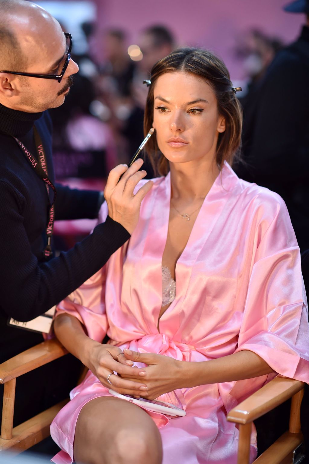 PARIS, FRANCE - NOVEMBER 30: Alessandra Ambrosio has her Hair & Makeup done prior the 2016 Victoria's Secret Fashion Show on November 30, 2016 in Paris, France. (Photo by Pascal Le Segretain/Getty Images for Victoria's Secret)